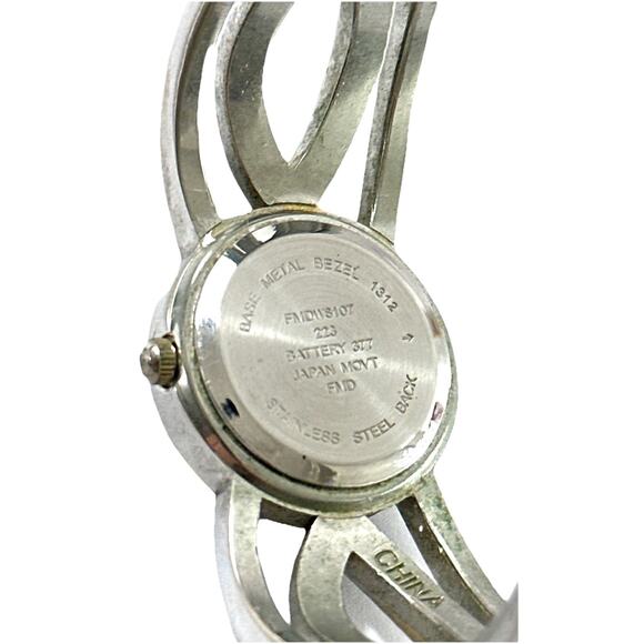 Vintage Silver-Tone Cuff Bracelet Watch with Rhinestones – Japan Movement Works - Picture 6 of 7